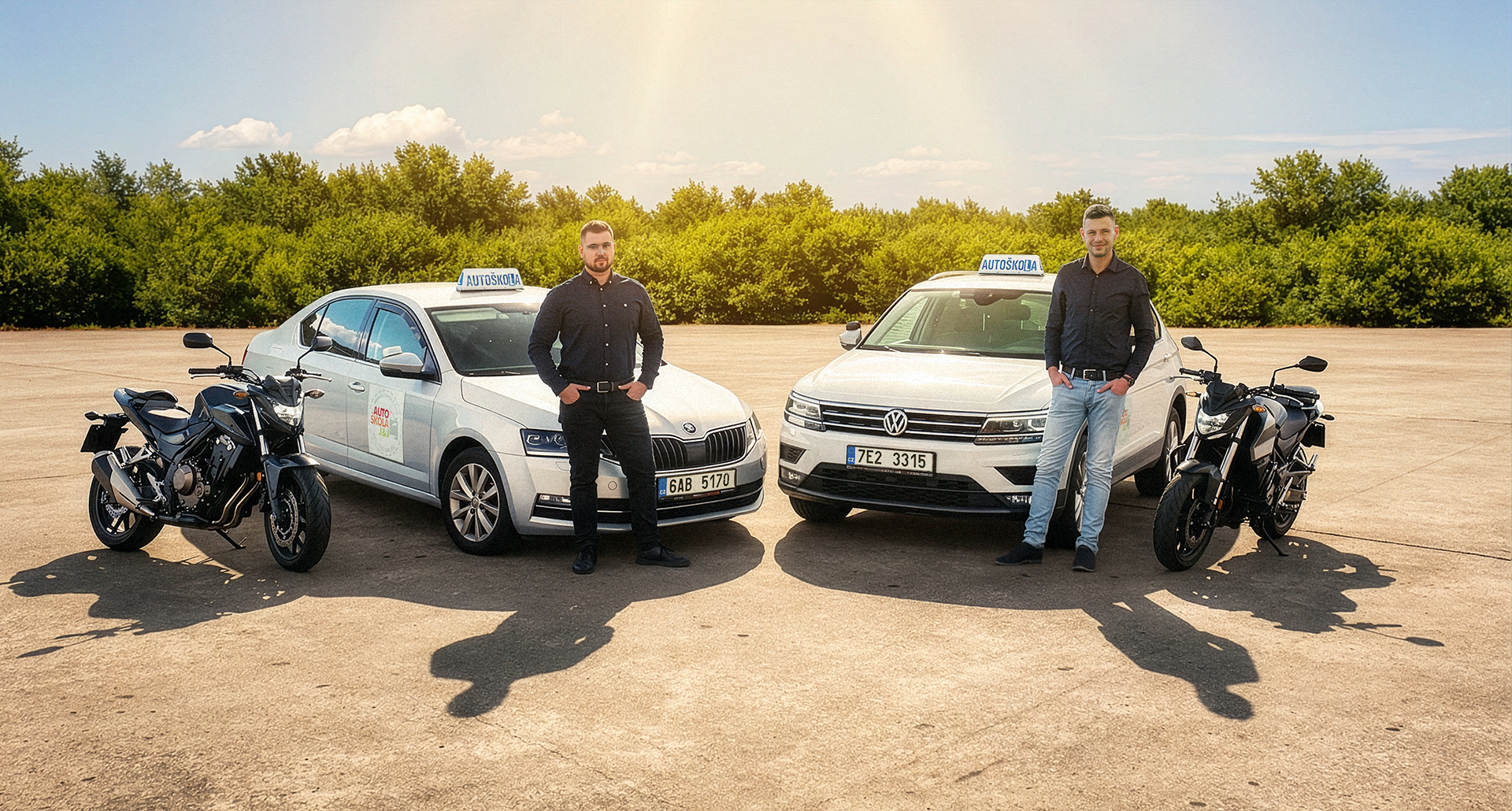 Přehled aut a motocyklů v naší autoškole J&J v Pardubicích